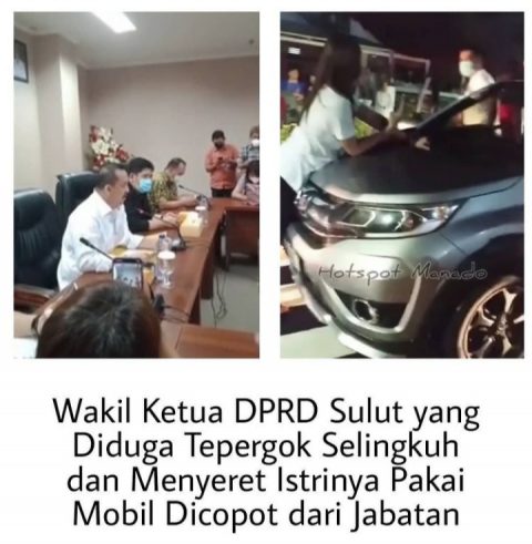 Insiden itu viral. Sang istri yang memergoki suaminya selingkuh bergelantungan di atas kap mobil.