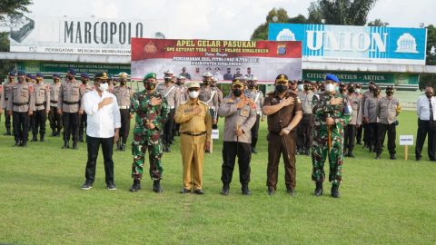 Foto bersama usai Menggelar Apel Pasukan OPS Ketupat Toba 2021. Foto: Humas Polres Simalungun. Rabu, (05/05/2021).