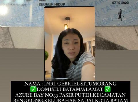 Admin Arisan Online yang diduga Kabur atas nama, Indri Gabriel Situmorang. Foto: Tim Tien Valenda Tampubolon. Jumat, (28/05/2021) malam.