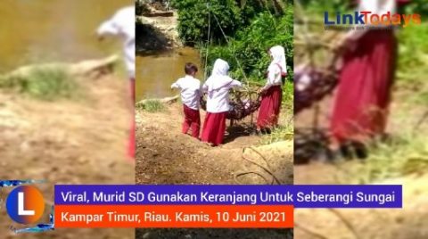 Murid SD di Riau Bergantungan di Atas sungai demi ke sekolah. Foto: Redaksi.