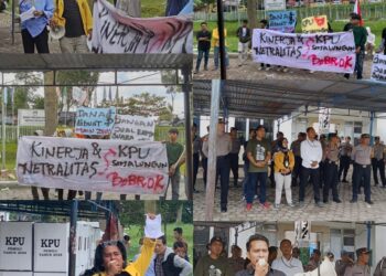 Rangkaian Aksi Demo sejumlah Mahasiswa dan Pemuda di depan Kantor KPU Simalungun. Foto: Istimewa.